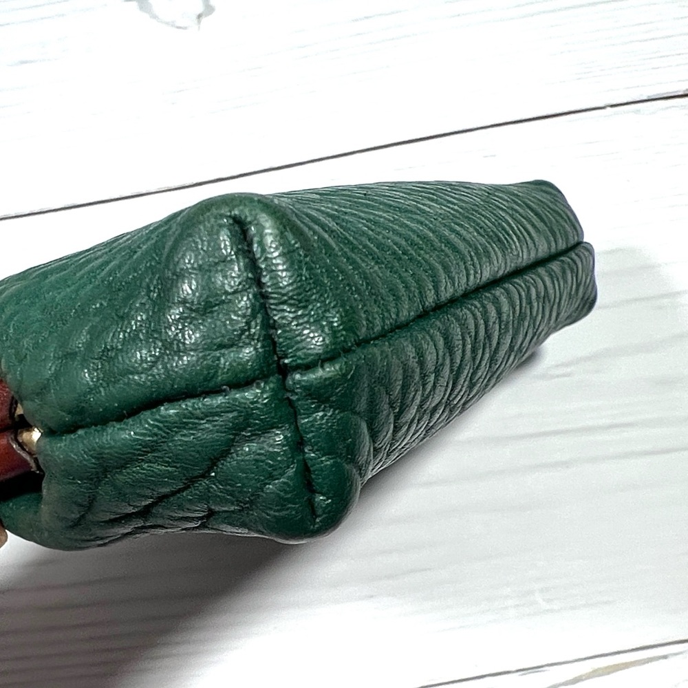 🦆 DOONEY & BOURKE LEATHER KISSLOCK COIN POUCH IN FOREST GREEN WITH TAN TRIM - Picture 4 of 10